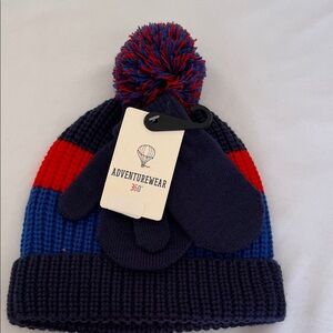 Pendleton Kids' Navy and Red Pom-Pom Hat with Mittens
